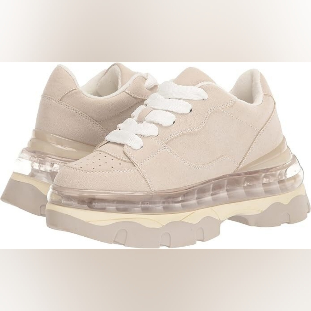EUC Steve Madden Evolved Platform Sneaker In Taupe, Size 7.5M